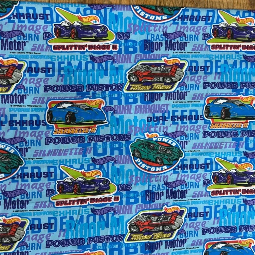 Vintage 1997 Hot Wheels Twin Sheet Set Blue Racing Cars‎ Mattel Springs USA Made